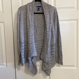 Karen Scott Open Front Knit Cardigan Sweater - Gray/White - XL